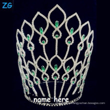 Magnífico greencrystal gran nacional desfile coronas, cristal personalizado corona nupcial, nombre tiaras